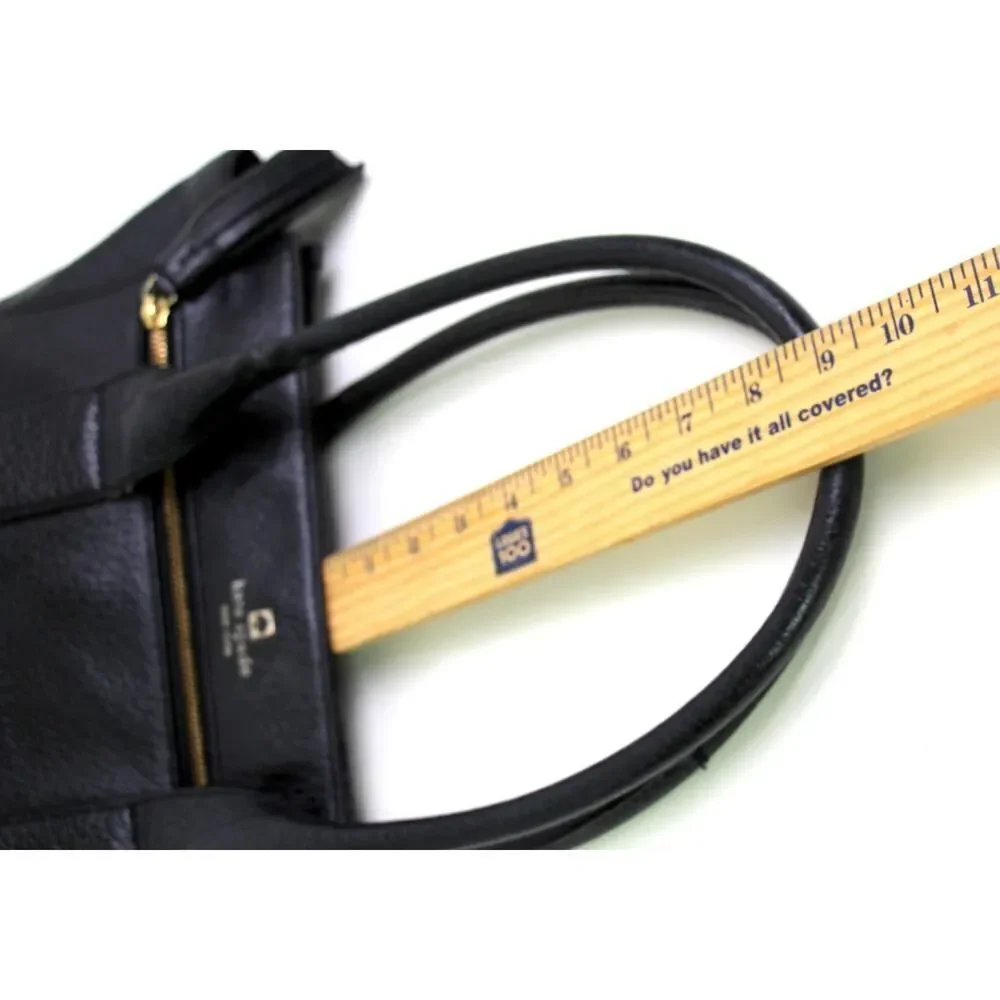 LARGE kate spade NY BLACK REAL LEATHER LOGO SATCHEL SHOULDER BAG HANDBAG PURSE